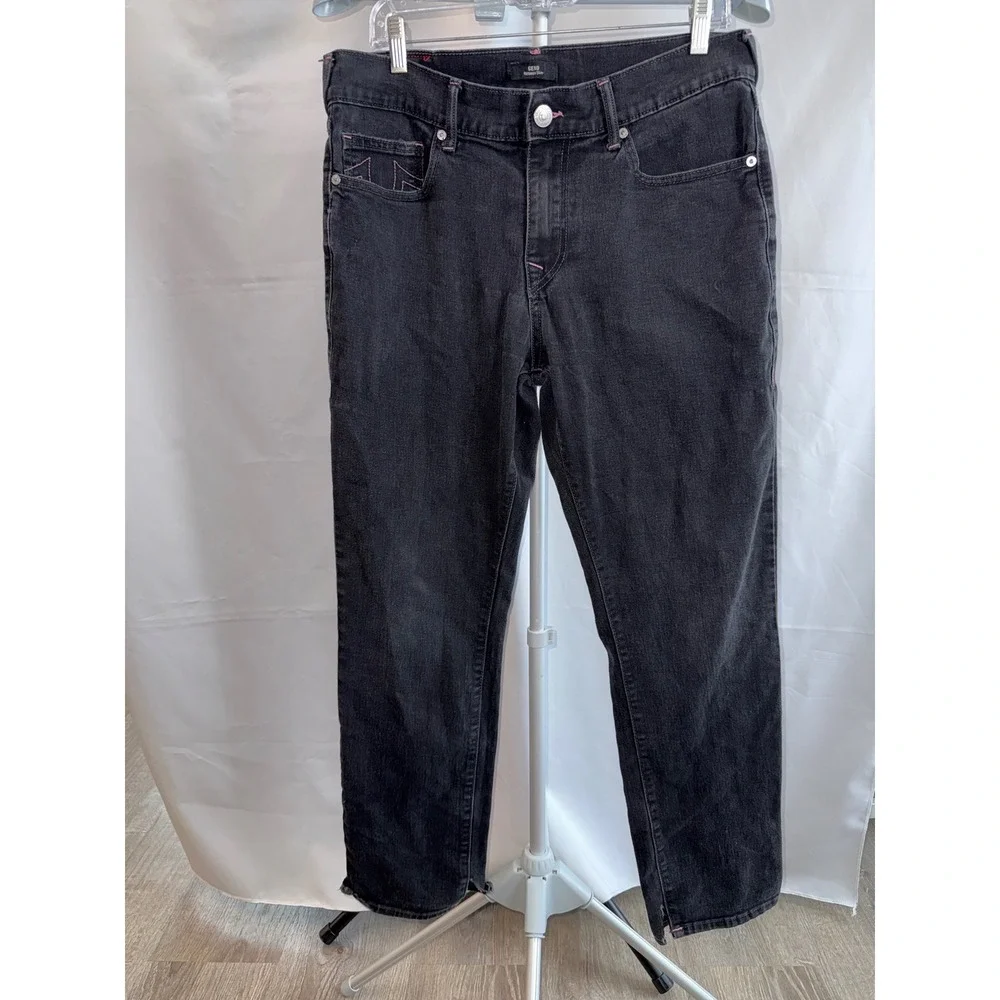 True Religion Geno Relaxed Slim Jeans Black Pink Stitching 33 Mens